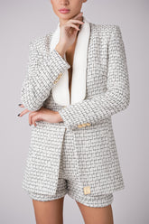 Tweed blazer with matching shorts and gold button details